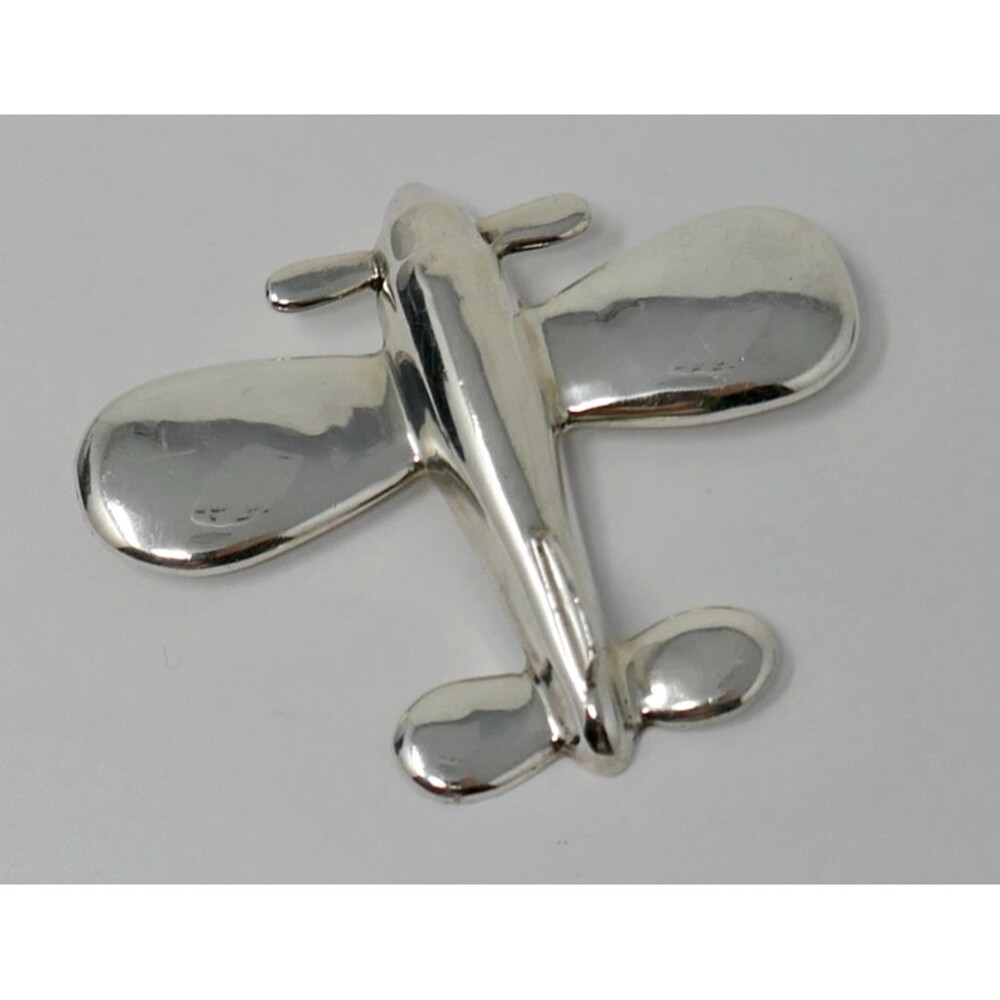 Zina Designer Signed Vintage Sterling Silver 925 Modernist Airplane Brooch Pin